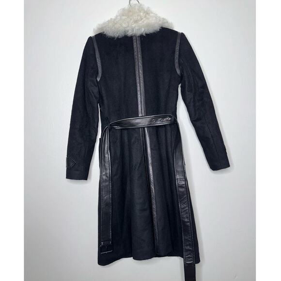 Alice + Olivia Saul Shearling-Collared Wool Blend Trench Coat Black Size Small - Picture 11 of 11